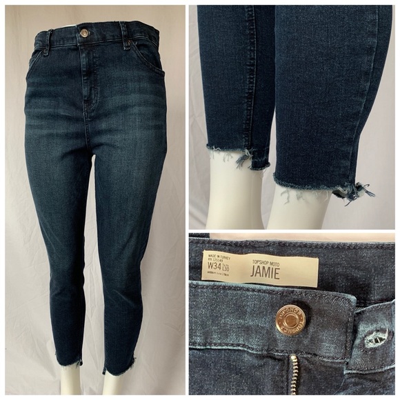 Topshop Denim - Topshop MOTO Jamie frayed hem skinny jeans stretch